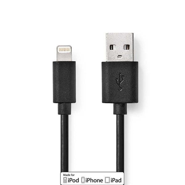 Lightning Kabel | USB 2.0 | Apple Lightning 8-Pin | USB-A Stecker | 480 Mbps | Vernickelt | 2.00 m | Rund | PVC | Schwarz | Box - handy.ch