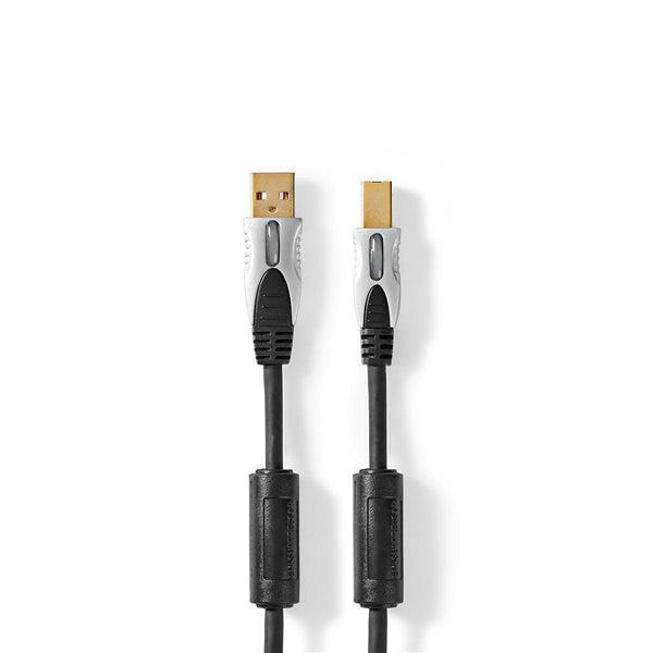 USB-Kabel | USB 2.0 | USB-A Stecker | USB-B Stecker | 2.5 W | 480 Mbps | Vergoldet | 5.00 m | Rund | PVC | Anthrazit | Box - handy.ch