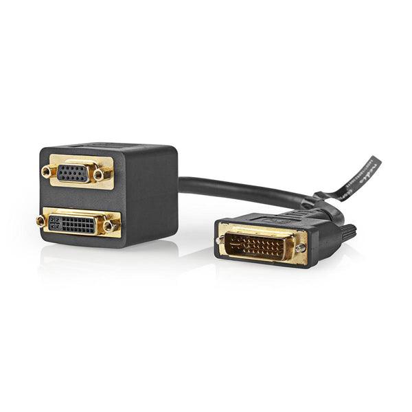DVI-Kabel | DVI-I 24+5-Pin Stecker | DVI-I 24+5-Pin Buchse / VGA Buchse | 1080p | Vernickelt | 0.20 m | PVC | Schwarz | Plastikbeutel - handy.ch