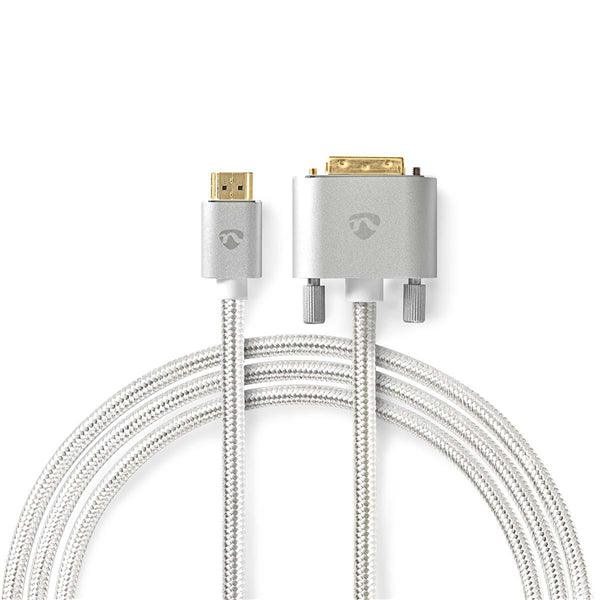 HDMI -Kabel | HDMI Stecker | DVI-D 24+1-Pin Stecker | 2560x1600 | Vergoldet | 2.00 m | Gerade | Geflochten | Silber | Verpackung mit Sichtfenster - handy.ch