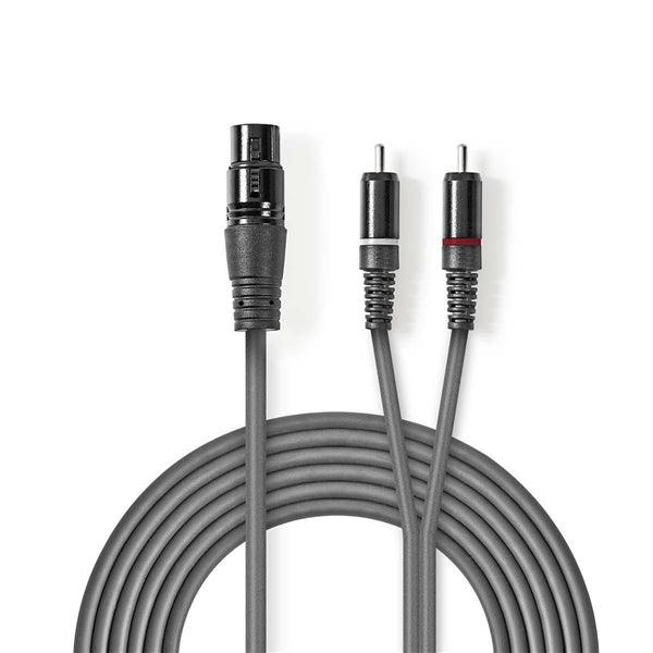 Balanced Audio-Kabel | XLR 3-Pin Buchse | 2x RCA Stecker | Vernickelt | 3.00 m | Rund | PVC | Dunkelgrau | Kartonhülle - handy.ch
