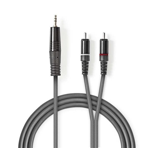 Stereo-Audiokabel | 3.5 mm Stecker | 2x RCA Stecker | Vernickelt | 5.00 m | Rund | Dunkelgrau | Kartonhülle - handy.ch