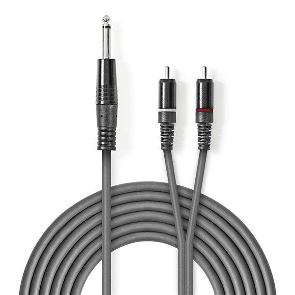 Stereo-Audiokabel | 6.35 mm Stecker | 2x RCA Stecker | Vernickelt | 3.00 m | Rund | Dunkelgrau | Kartonhülle - handy.ch