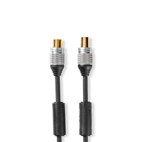 Koaxial Kabel | IEC (Coax) Stecker | IEC (Coax) Buchse | Vergoldet | 75 Ohm | Doppelt geschirmt | 5.00 m | rund | PVC | Anthrazit | Hartschalenblister - handy.ch