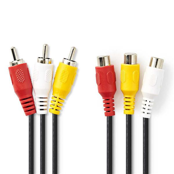 Composite-Videokabel | 3x Cinch-Stecker | 3x Cinch Buchse | Vernickelt | 480p | 5.00 m | Rund | PVC | Schwarz | Umschlag - handy.ch