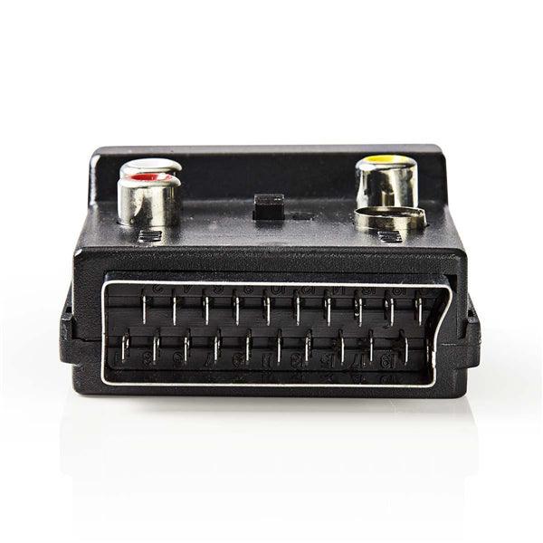 SCART-Adapter | SCART Stecker | S-Video Female / SCART Buchse / 3x Cinch Buchse | Vernickelt | Schaltbar | ABS | Schwarz | 1 Stück | Plastikbeutel - handy.ch