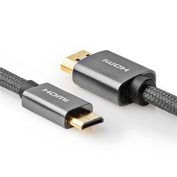 High Speed ??HDMI  Kabel mit Ethernet | HDMI Stecker | HDMI Mini Stecker | 4K@60Hz | 18 Gbps | 2.00 m | Rund | Baumwolle | Anthrazit / Gun Metal Grau | Verpackung mit Sichtfenster - handy.ch