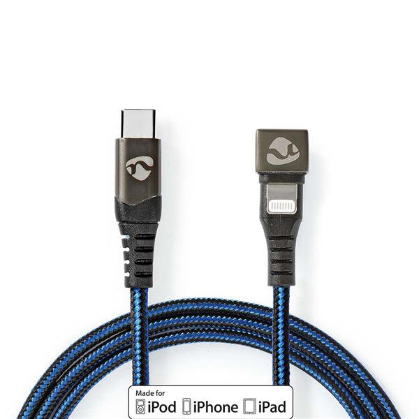 USB-Kabel | USB 2.0 | Apple Lightning 8-Pin | USB-C Stecker | 60 W | 480 Mbps | Vernickelt | 2.00 m | Rund | Geflochten / Nylon | Blau / Schwarz | Verpackung mit Sichtfenster - handy.ch