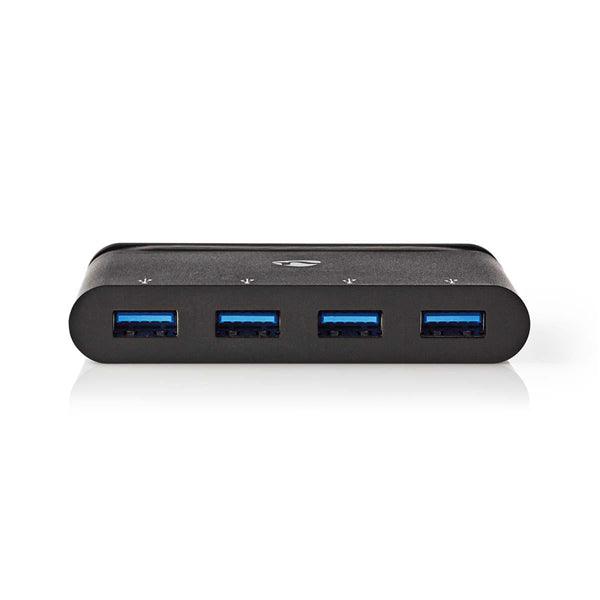 USB Multi-Port-Adapter | USB 3.2 Gen 1 | USB-C Stecker | 4x USB-A | Rund | Vernickelt | Schwarz | Verpackung mit Sichtfenster und Eurolochung - handy.ch