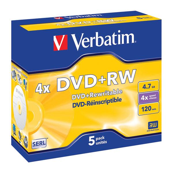 DVD+RW 4x 4.7GB 5 Stück Jewel Case Matt Silber